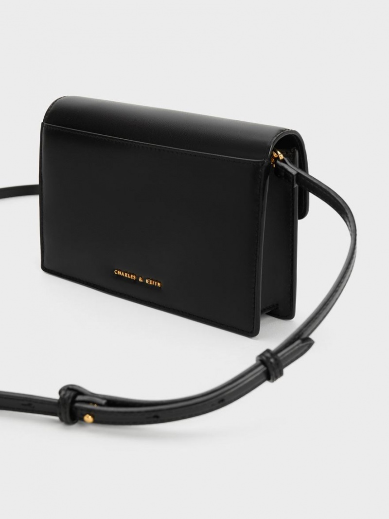 Charles And Keith Padlock Envelope Crossbody Bags Black | PHILIPPINES I603