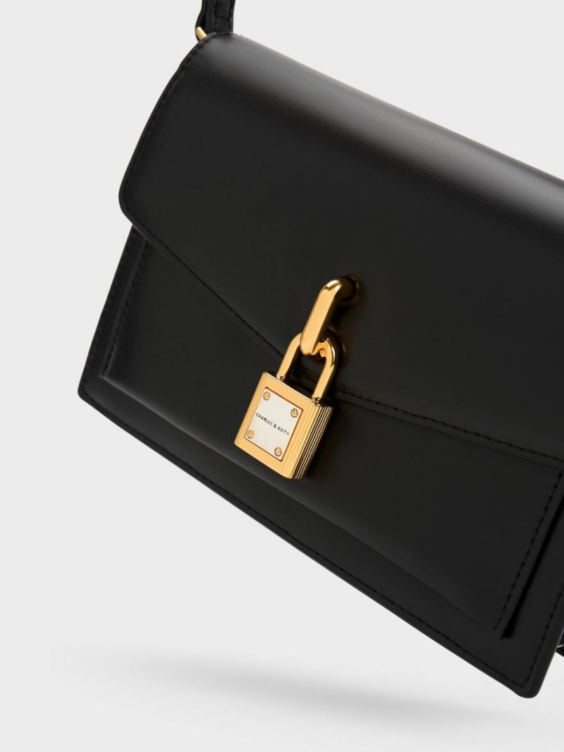 Charles And Keith Padlock Envelope Crossbody Bags Black | PHILIPPINES I603