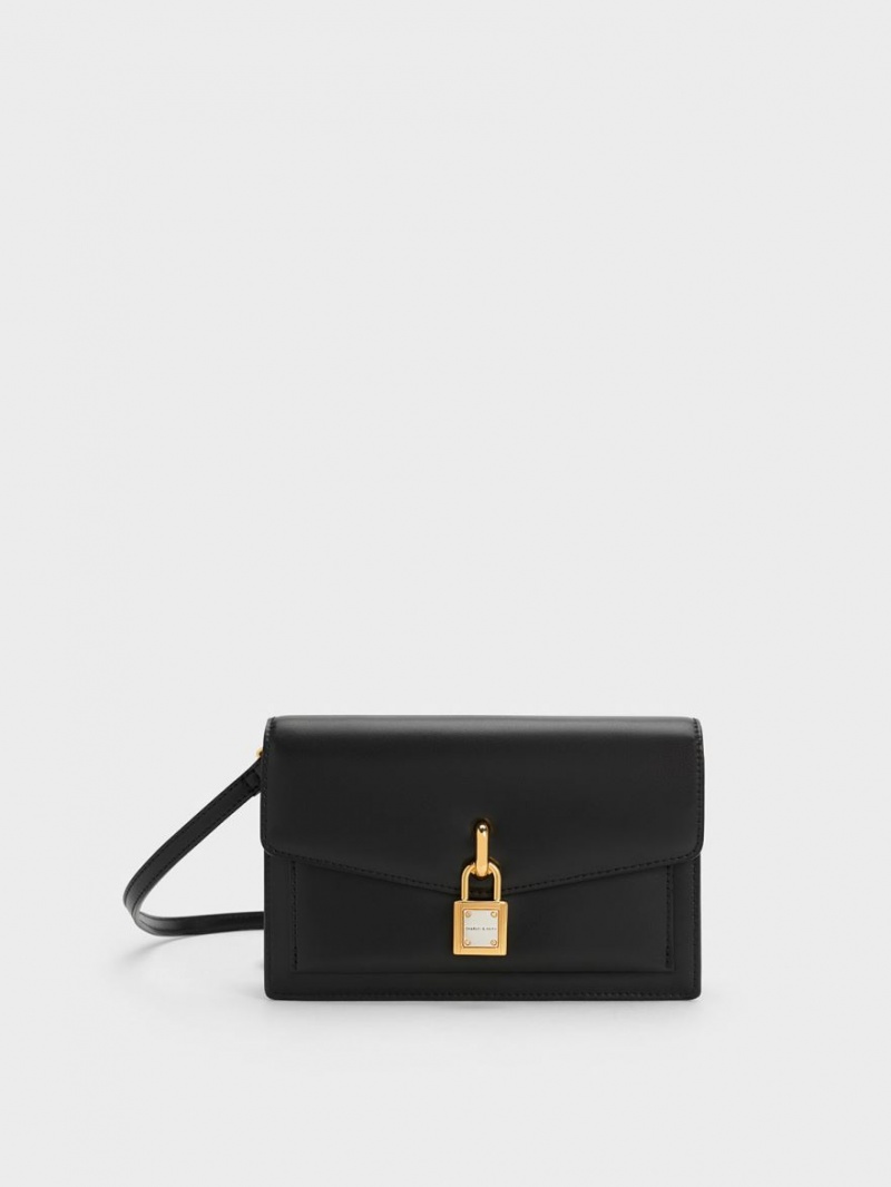 Charles And Keith Padlock Envelope Crossbody Bags Black | PHILIPPINES I603