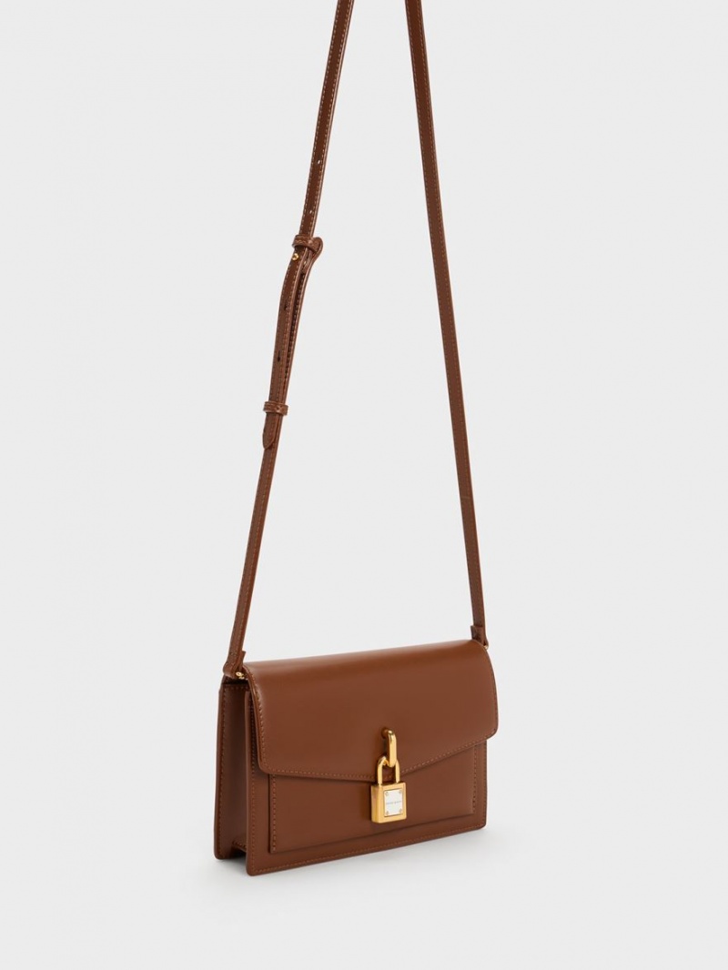 Charles And Keith Padlock Envelope Crossbody Bags Chocolate | PHILIPPINES N708