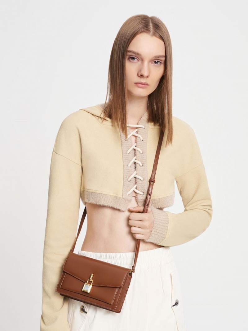 Charles And Keith Padlock Envelope Crossbody Bags Chocolate | PHILIPPINES N708