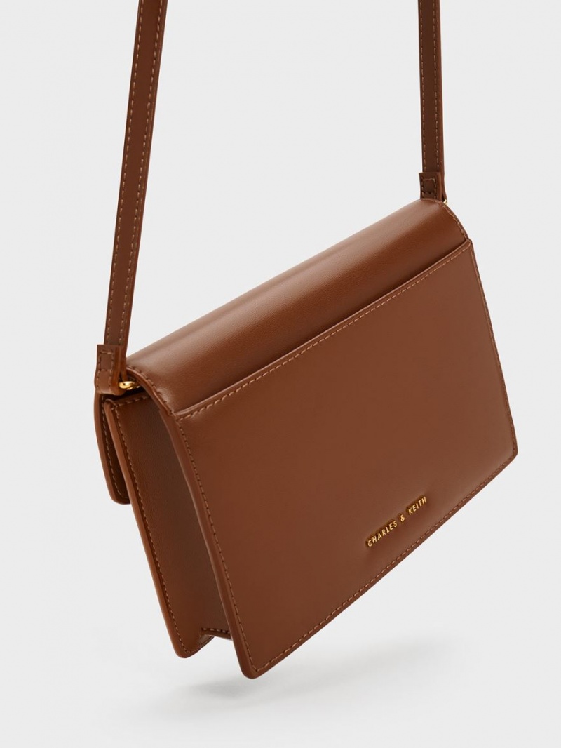 Charles And Keith Padlock Envelope Crossbody Bags Chocolate | PHILIPPINES N708