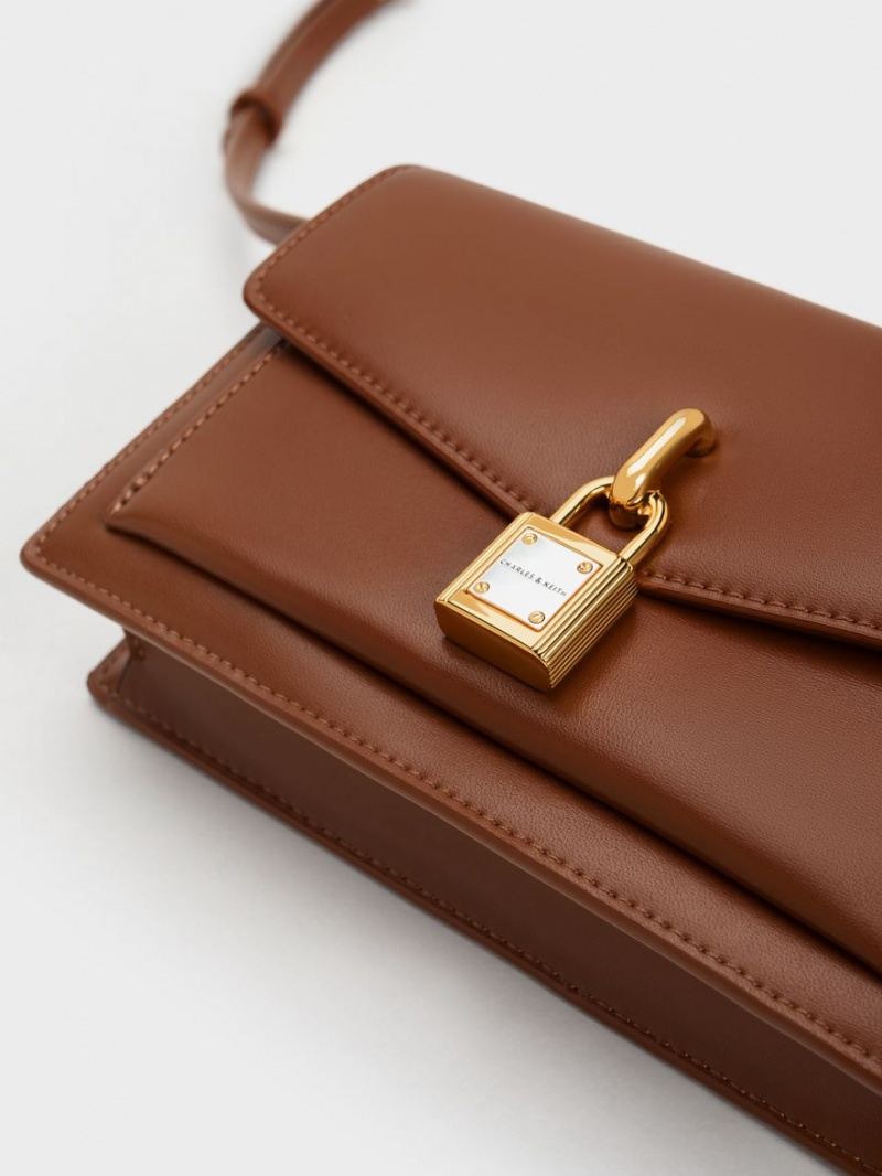 Charles And Keith Padlock Envelope Crossbody Bags Chocolate | PHILIPPINES N708