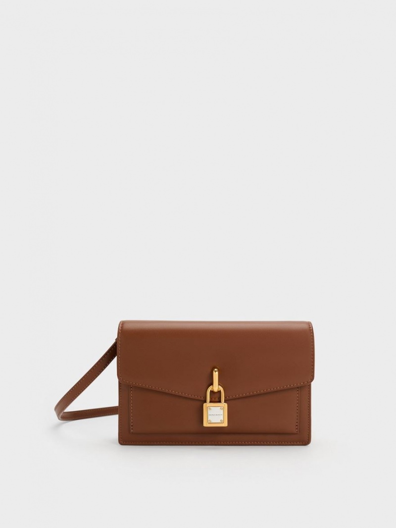 Charles And Keith Padlock Envelope Crossbody Bags Chocolate | PHILIPPINES N708