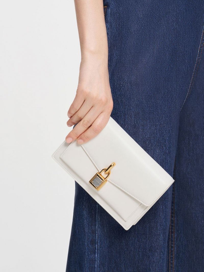 Charles And Keith Padlock Envelope Crossbody Bags White | PHILIPPINES V693