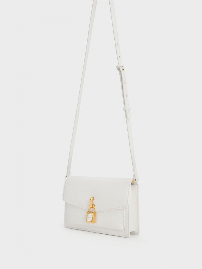 Charles And Keith Padlock Envelope Crossbody Bags White | PHILIPPINES V693