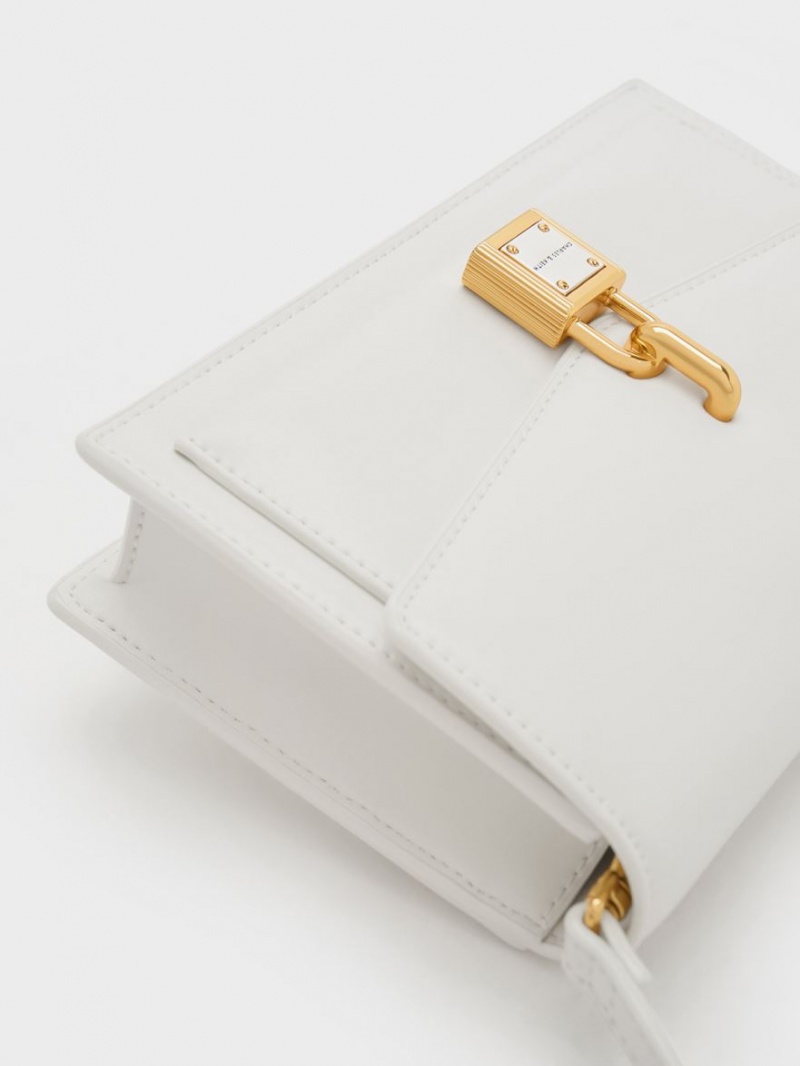 Charles And Keith Padlock Envelope Crossbody Bags White | PHILIPPINES V693