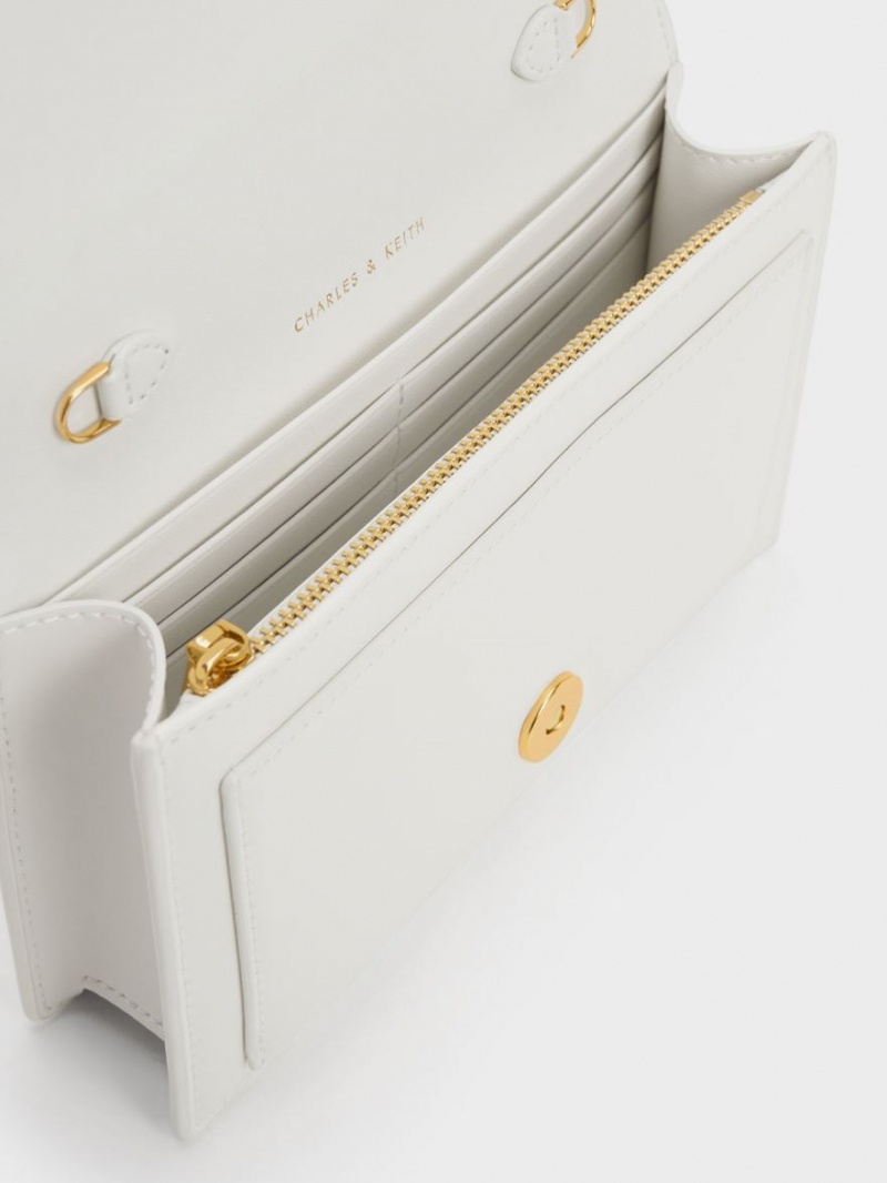 Charles And Keith Padlock Envelope Crossbody Bags White | PHILIPPINES V693