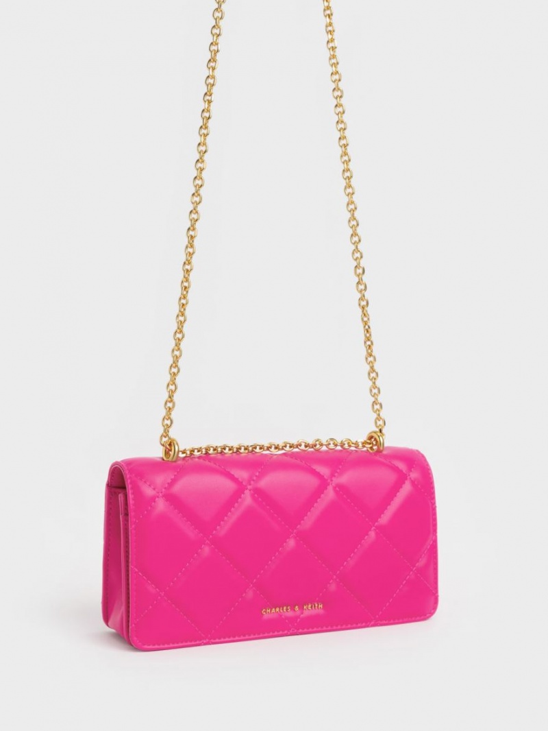 Charles And Keith Paffuto Chain Handle Quilted Long Wallets Fuchsia | PHILIPPINES G901