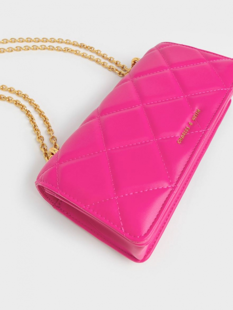 Charles And Keith Paffuto Chain Handle Quilted Long Wallets Fuchsia | PHILIPPINES G901