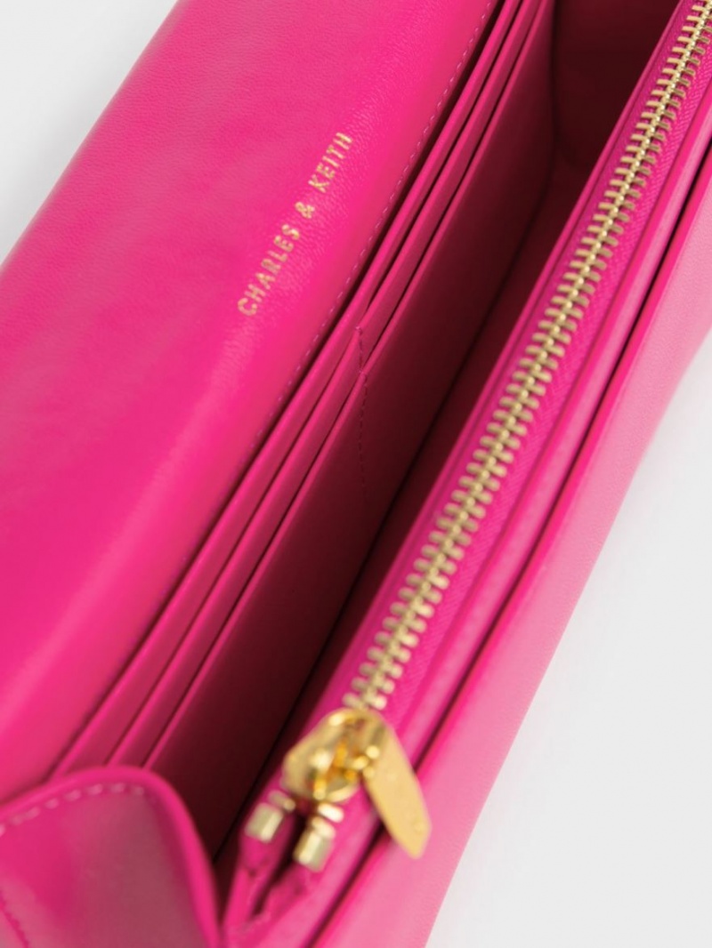 Charles And Keith Paffuto Chain Handle Quilted Long Wallets Fuchsia | PHILIPPINES G901