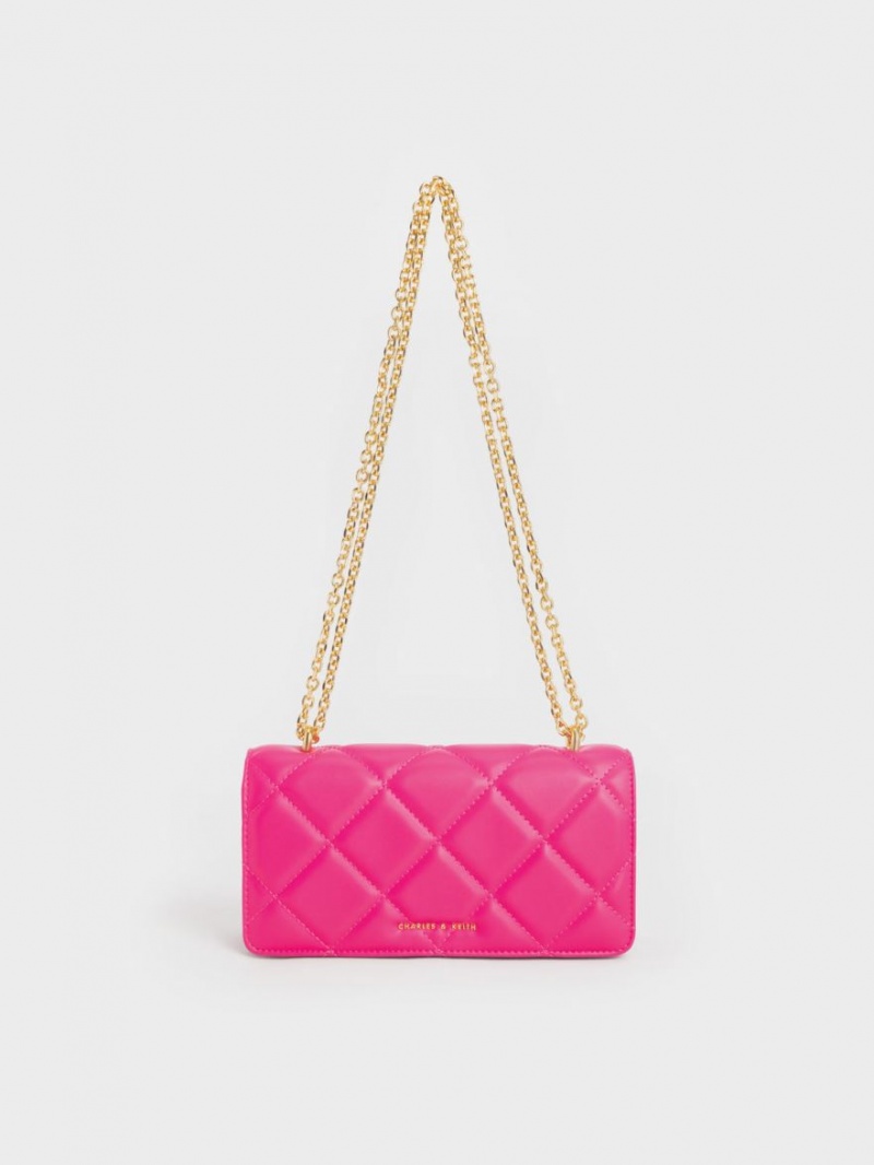 Charles And Keith Paffuto Chain Handle Quilted Long Wallets Fuchsia | PHILIPPINES G901