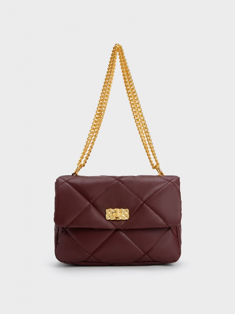 Charles And Keith Paffuto Large Padded Shoulder Bags Dark Chocolate | PHILIPPINES V498