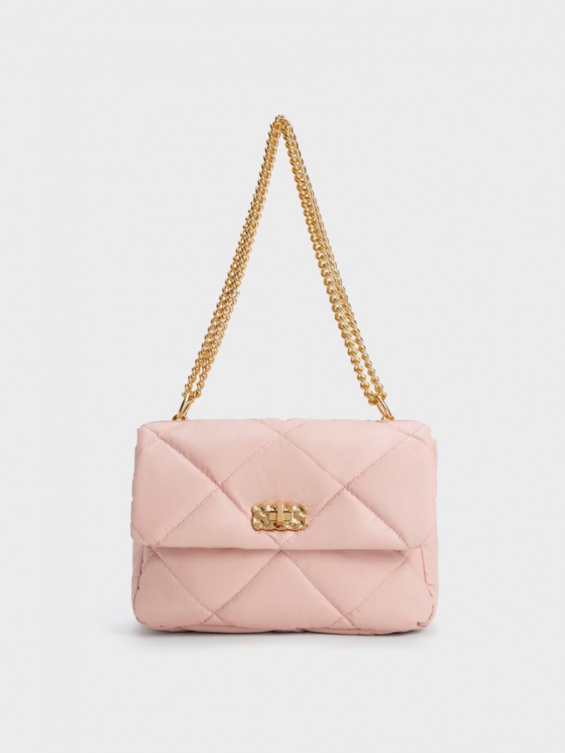 Charles And Keith Paffuto Large Padded Shoulder Bags Light Pink | PHILIPPINES A718