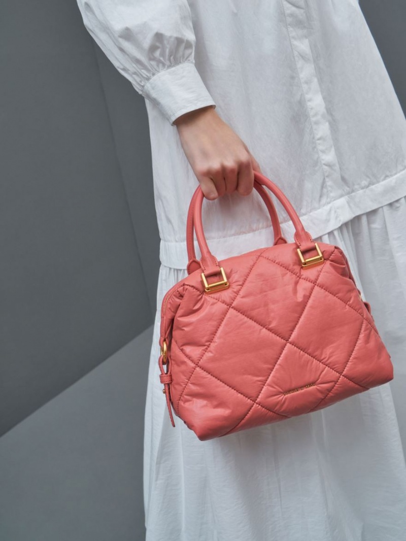 Charles And Keith Paffuto Quilted Tote Bags Coral | PHILIPPINES I105