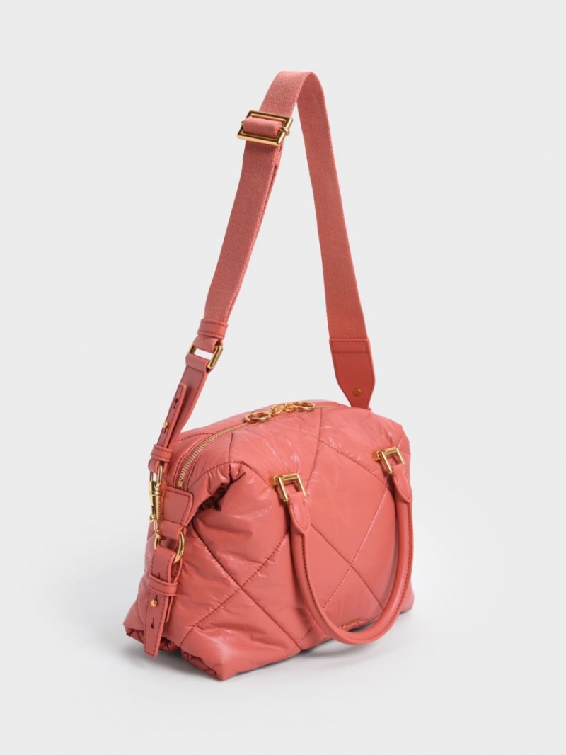 Charles And Keith Paffuto Quilted Tote Bags Coral | PHILIPPINES I105