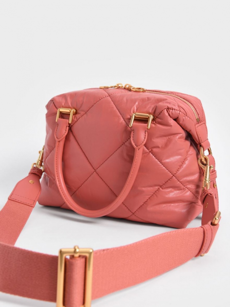 Charles And Keith Paffuto Quilted Tote Bags Coral | PHILIPPINES I105