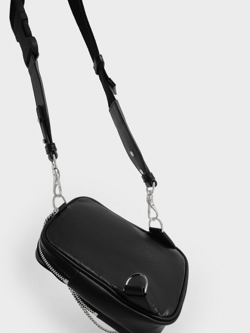 Charles And Keith Panelled Elongated Crossbody Bags Black | PHILIPPINES D174