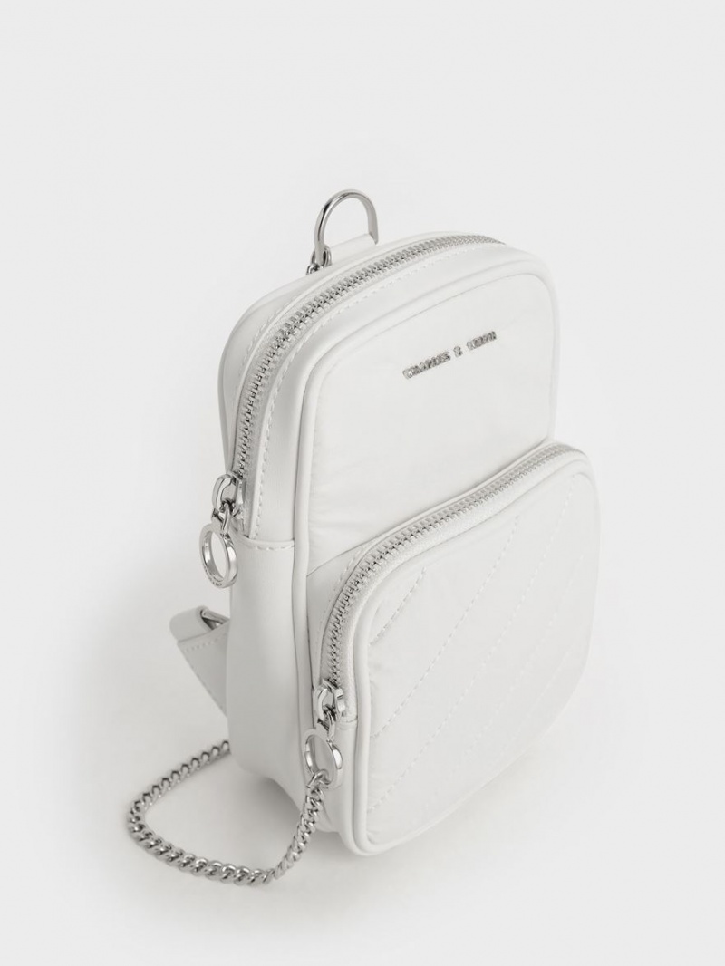 Charles And Keith Panelled Elongated Crossbody Bags White | PHILIPPINES W421