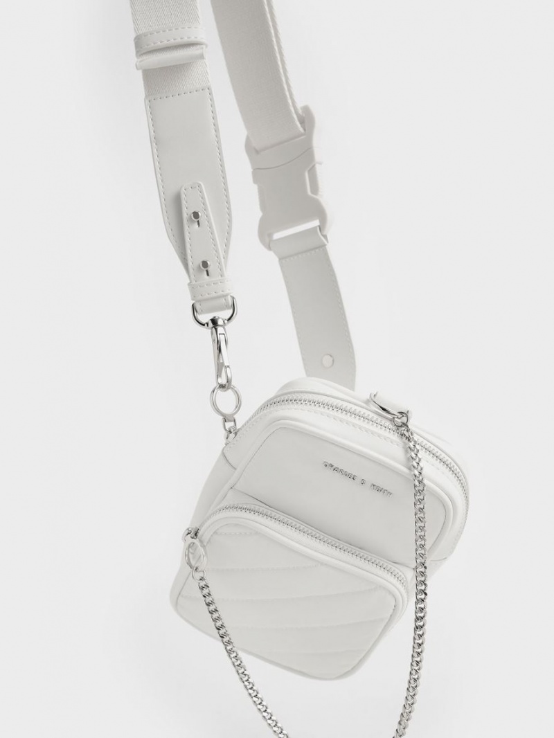 Charles And Keith Panelled Elongated Crossbody Bags White | PHILIPPINES W421