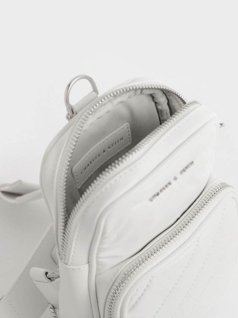 Charles And Keith Panelled Elongated Crossbody Bags White | PHILIPPINES W421