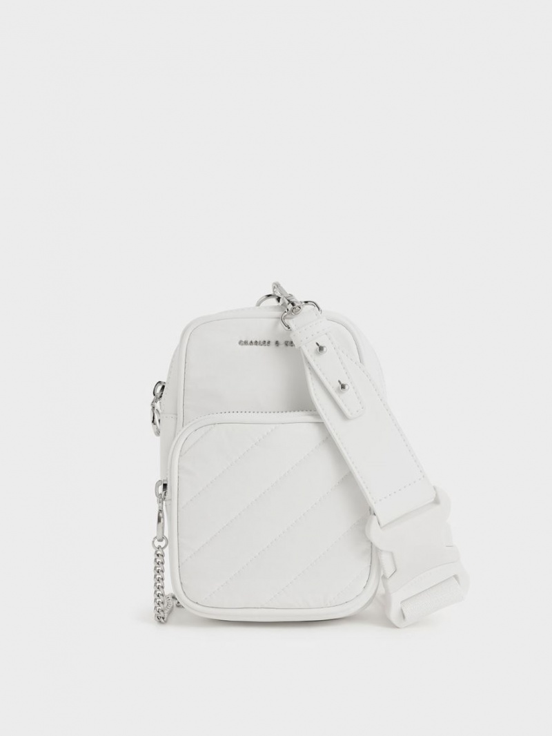 Charles And Keith Panelled Elongated Crossbody Bags White | PHILIPPINES W421