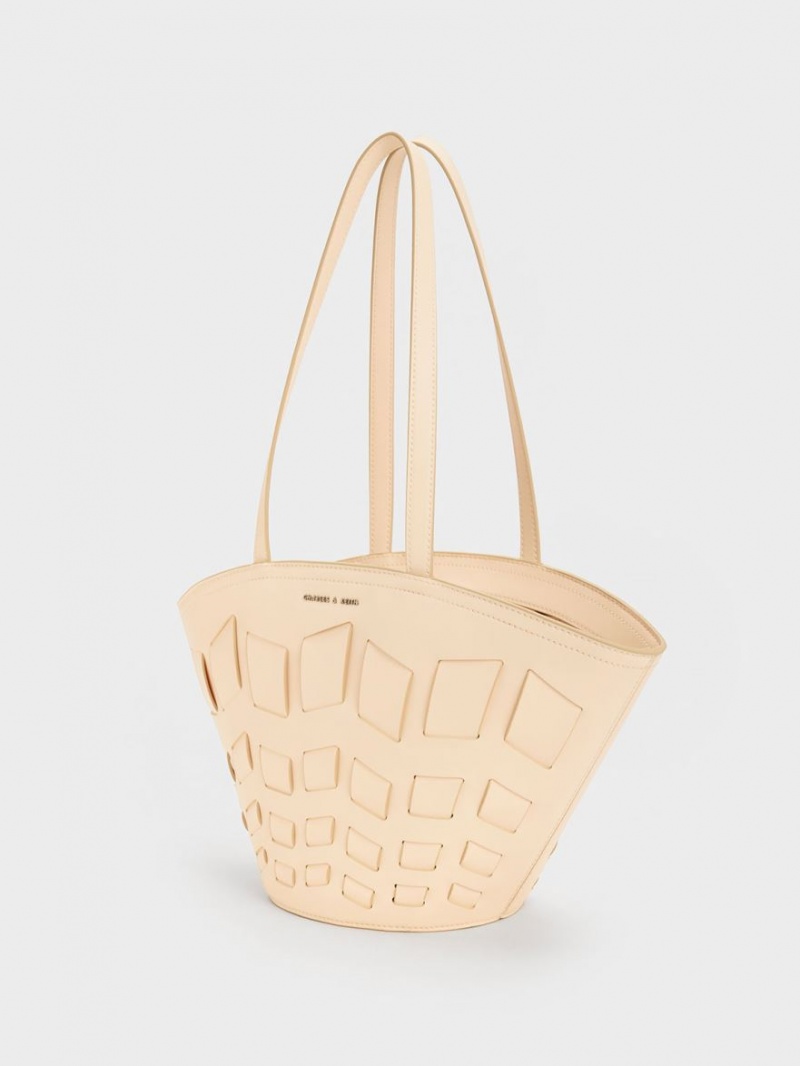 Charles And Keith Panelled Tote Bags Beige | PHILIPPINES F351