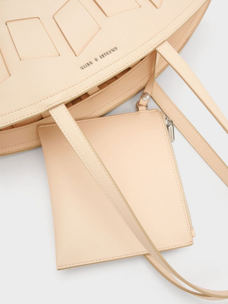 Charles And Keith Panelled Tote Bags Beige | PHILIPPINES F351