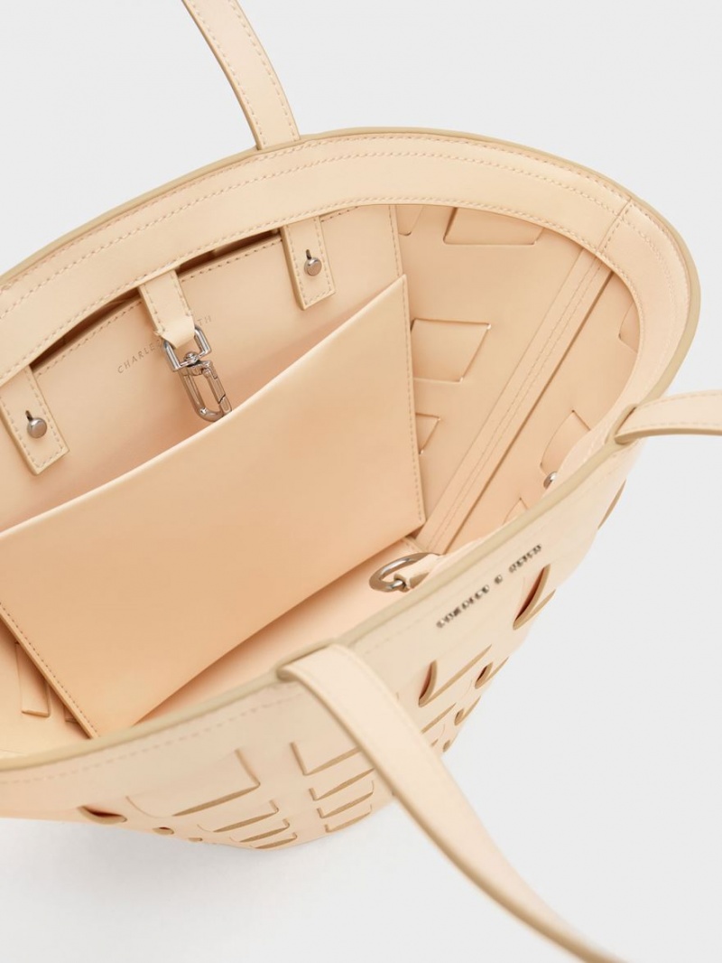 Charles And Keith Panelled Tote Bags Beige | PHILIPPINES F351