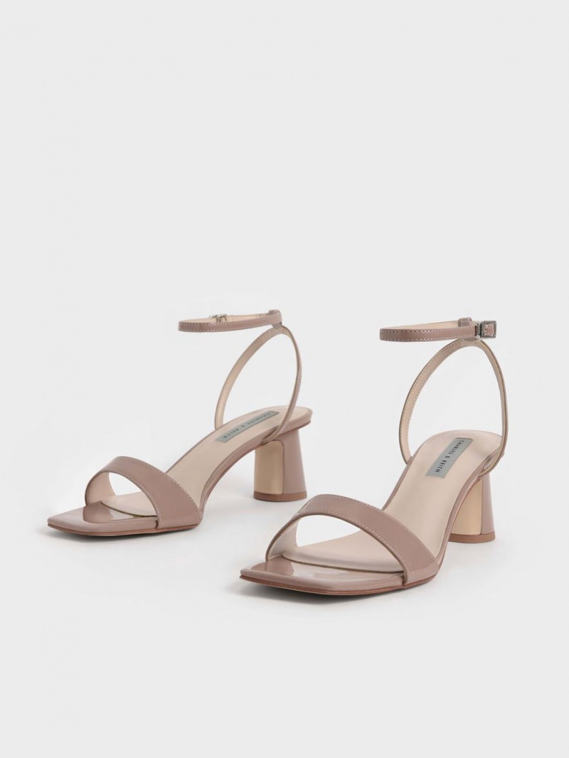 Charles And Keith Patent Ankle-Strap Cylindrical Heels Sandals Beige | PHILIPPINES L305