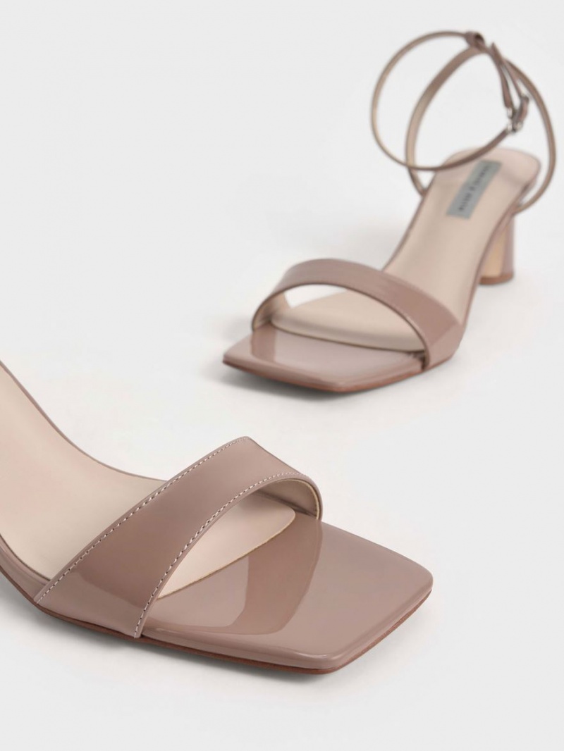 Charles And Keith Patent Ankle-Strap Cylindrical Heels Sandals Beige | PHILIPPINES L305