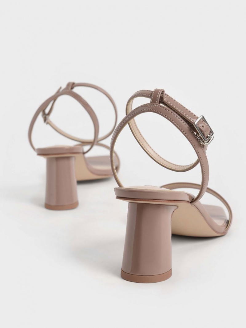 Charles And Keith Patent Ankle-Strap Cylindrical Heels Sandals Beige | PHILIPPINES L305