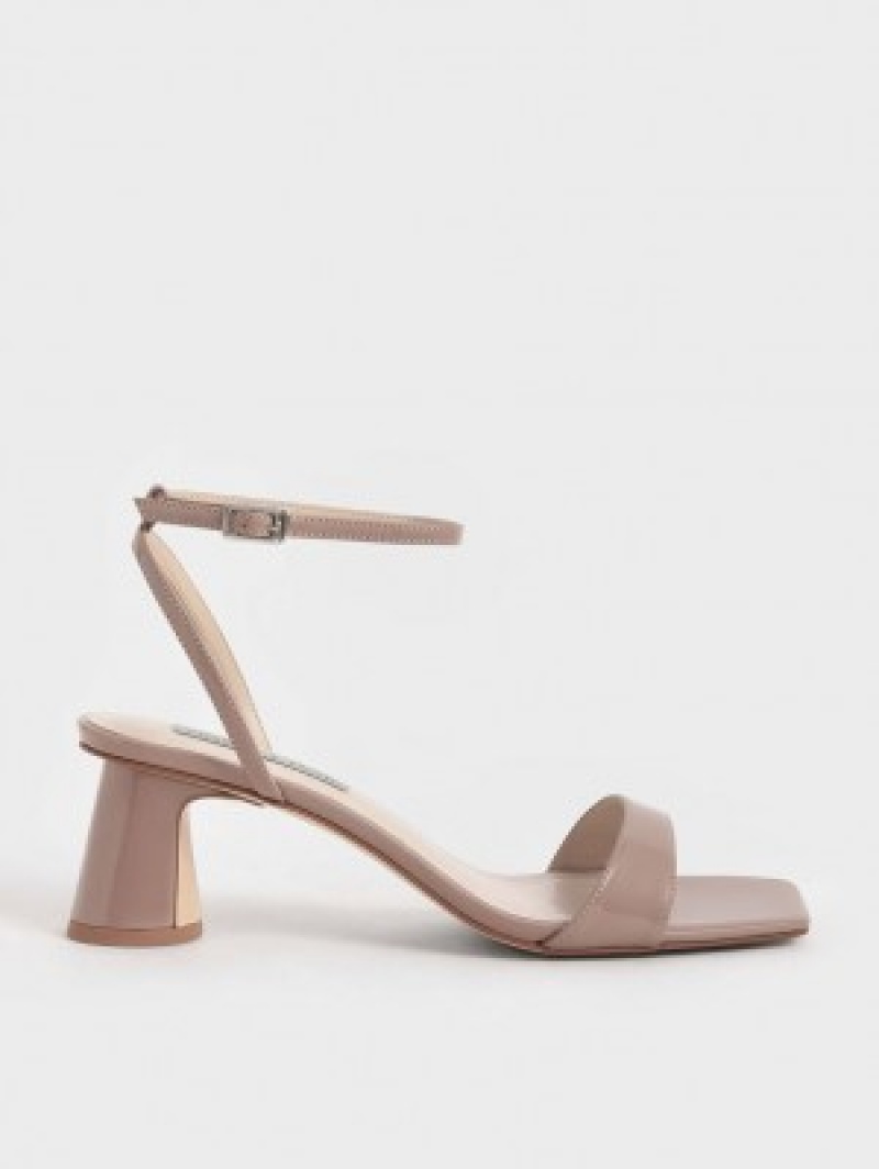 Charles And Keith Patent Ankle-Strap Cylindrical Heels Sandals Beige | PHILIPPINES L305