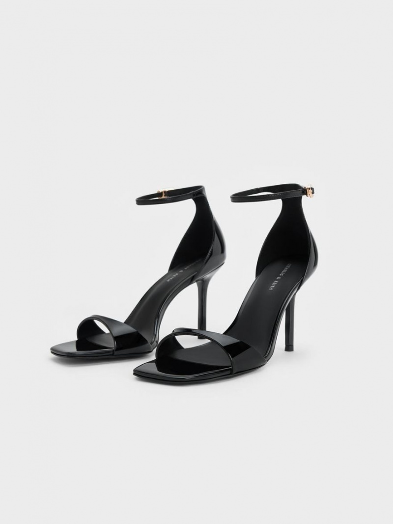 Charles And Keith Patent Ankle Strap Heels Sandals Black | PHILIPPINES A526