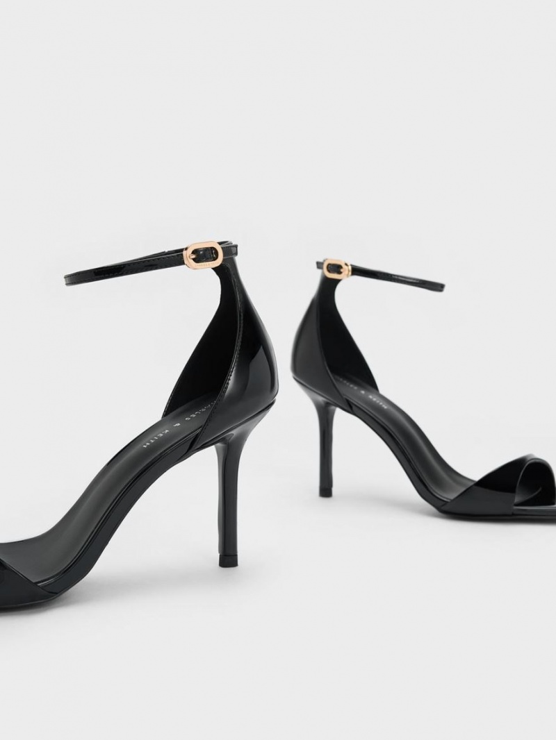 Charles And Keith Patent Ankle Strap Heels Sandals Black | PHILIPPINES A526