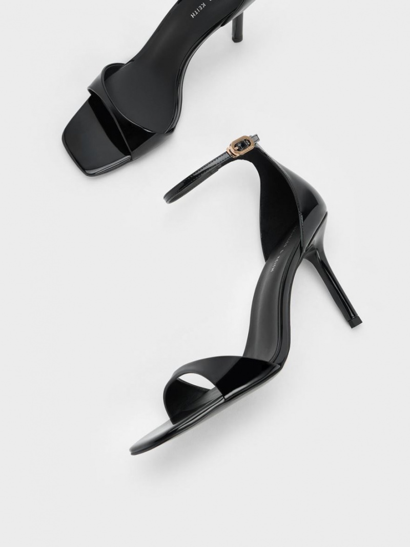 Charles And Keith Patent Ankle Strap Heels Sandals Black | PHILIPPINES A526