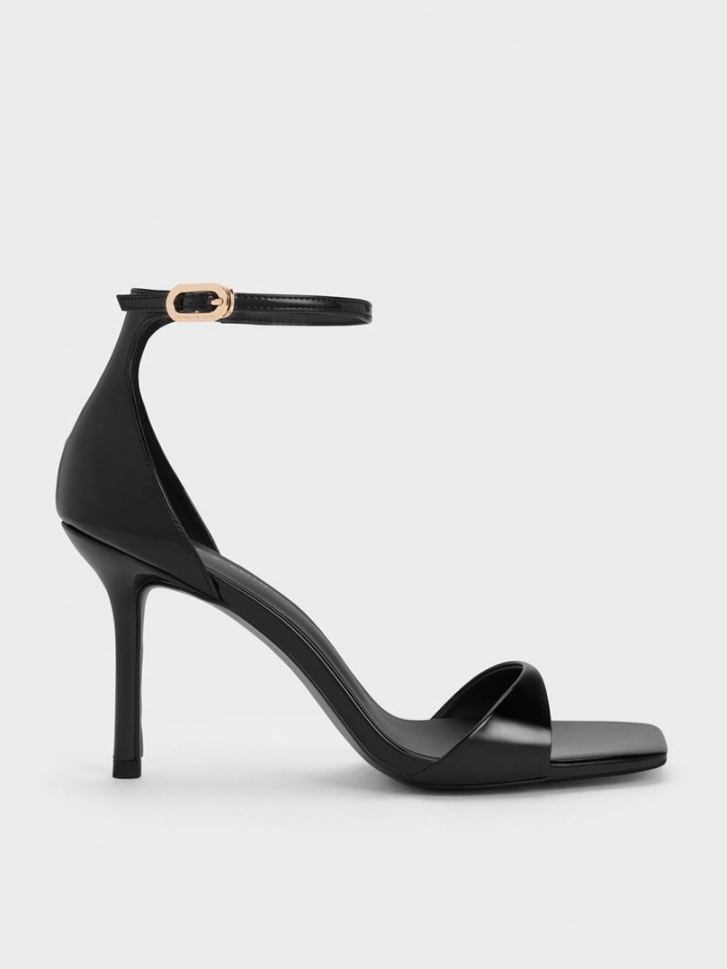 Charles And Keith Patent Ankle Strap Heels Sandals Black | PHILIPPINES A526