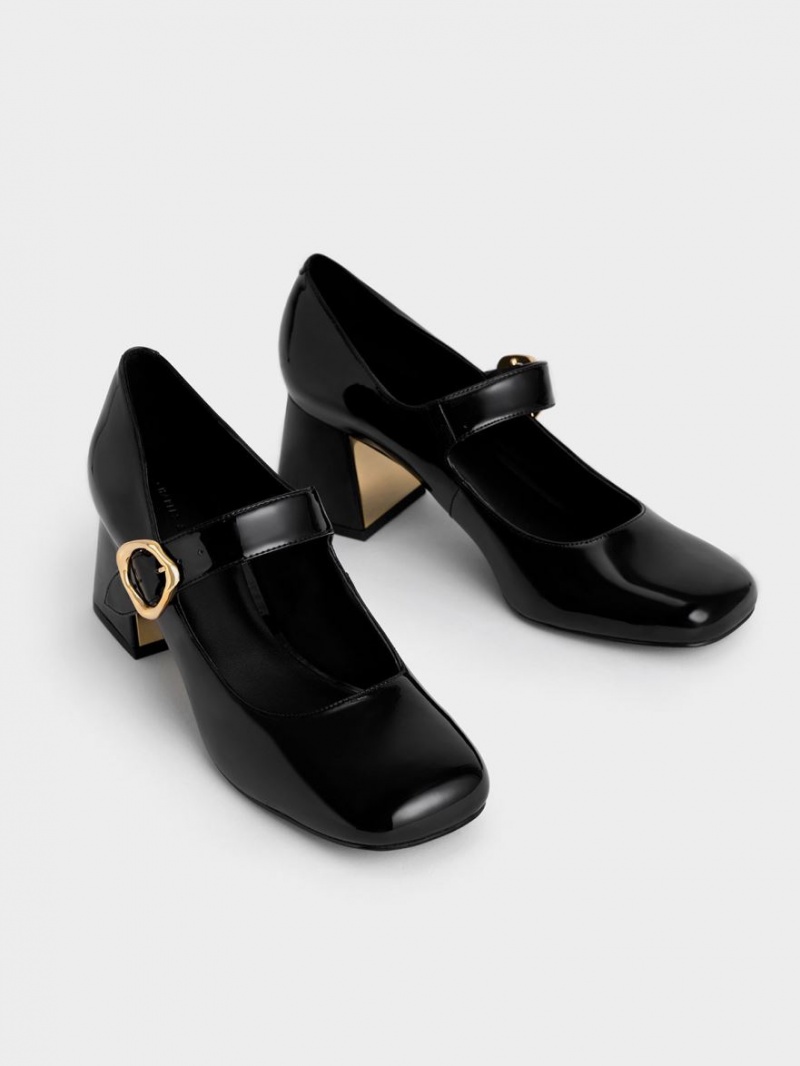 Charles And Keith Patent Buckled Mary Jane Pumps Black | PHILIPPINES L641