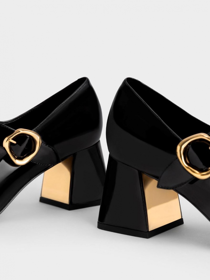 Charles And Keith Patent Buckled Mary Jane Pumps Black | PHILIPPINES L641