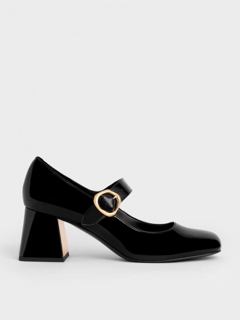 Charles And Keith Patent Buckled Mary Jane Pumps Black | PHILIPPINES L641