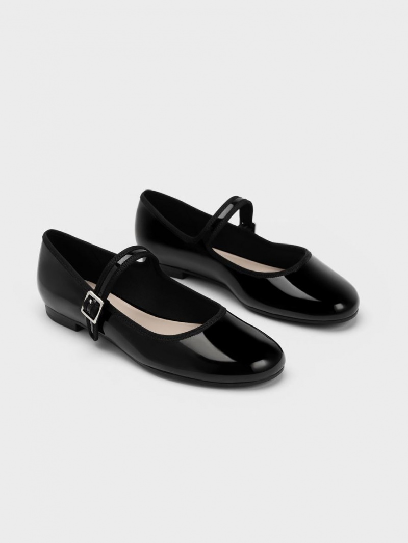 Charles And Keith Patent Buckled Mary Jane Flat Shoes Black | PHILIPPINES B892