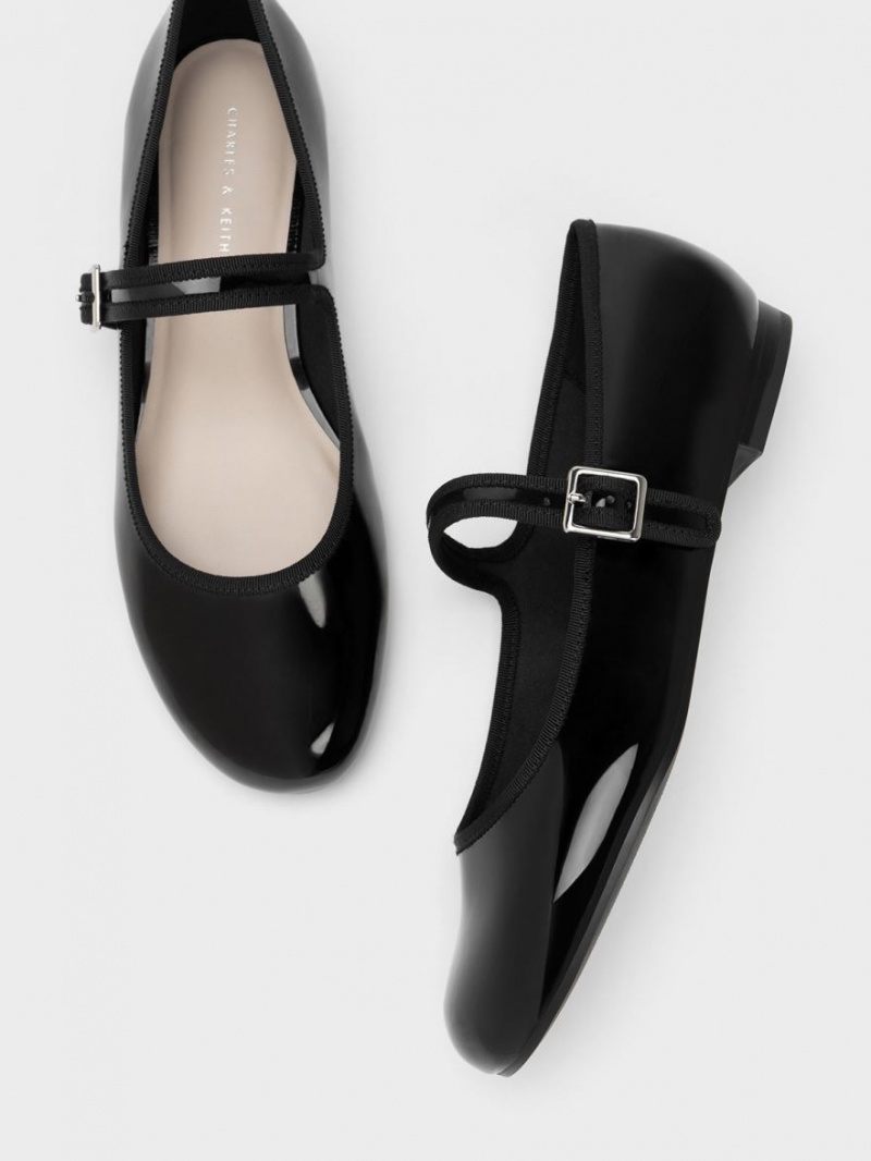 Charles And Keith Patent Buckled Mary Jane Flat Shoes Black | PHILIPPINES B892