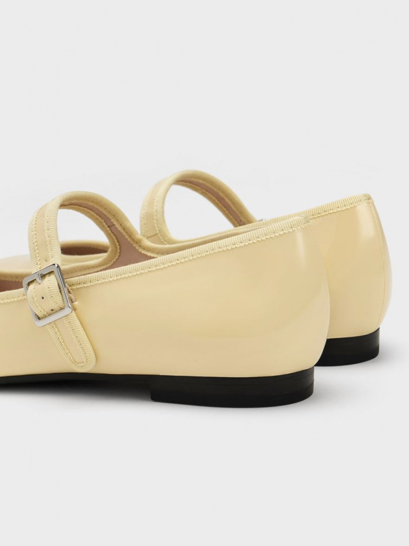 Charles And Keith Patent Buckled Mary Jane Flat Shoes Yellow | PHILIPPINES X817