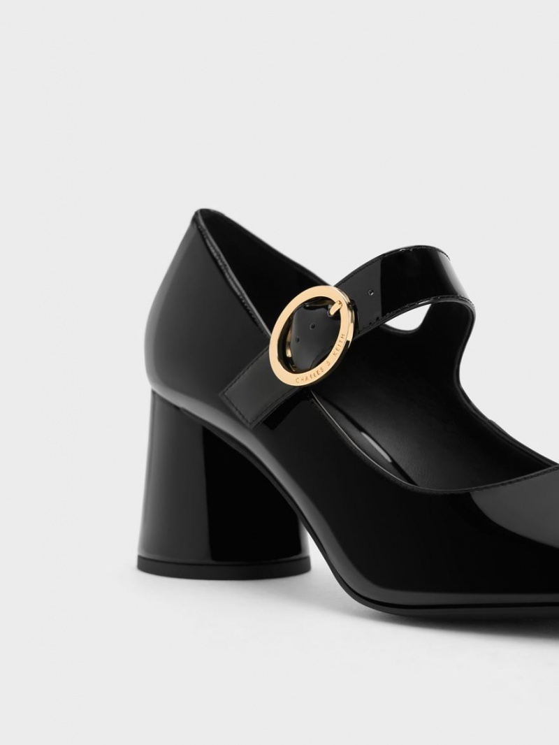 Charles And Keith Patent Cylindrical Block Heel Mary Jane Shoes Black | PHILIPPINES U498