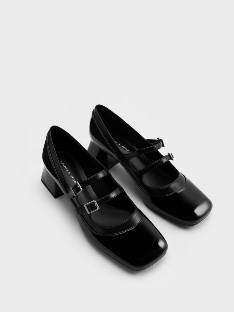 Charles And Keith Patent Double Buckle Mary Jane Shoes Black | PHILIPPINES X248