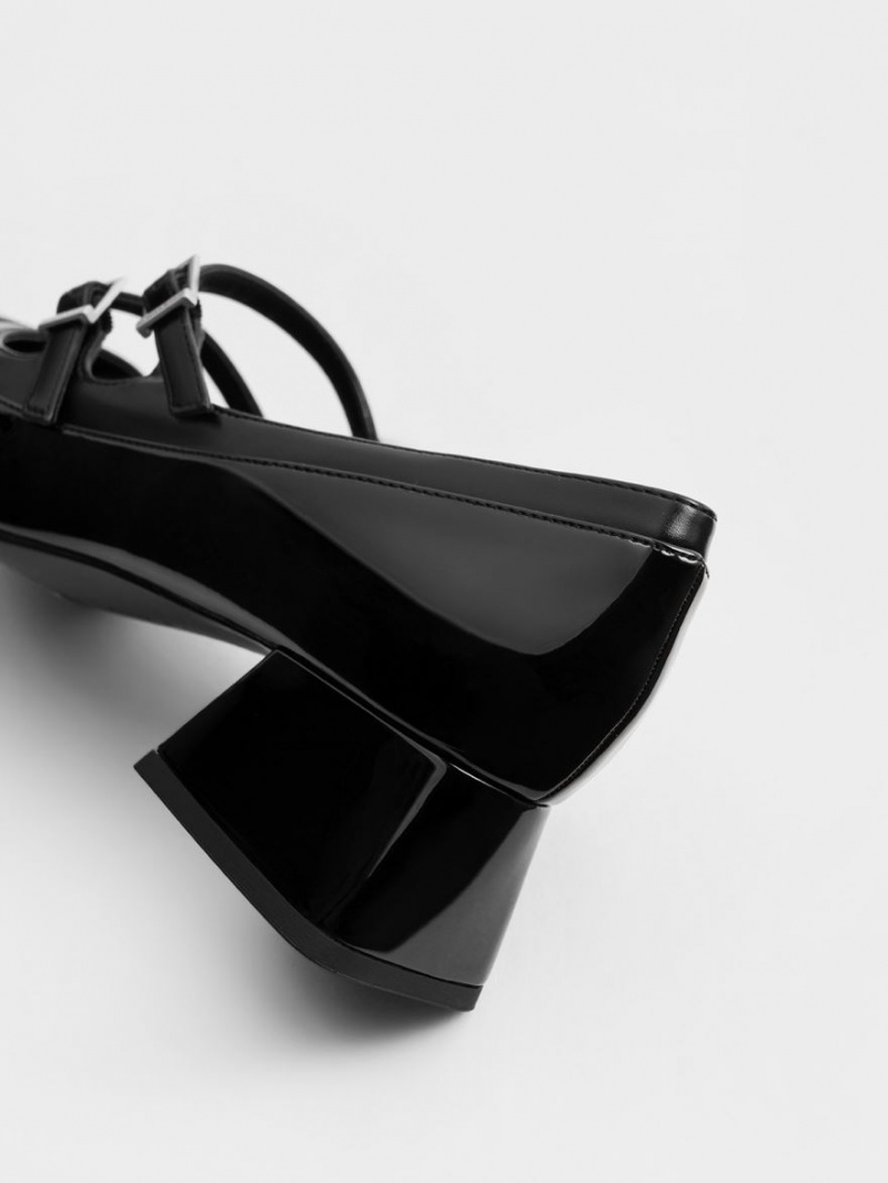 Charles And Keith Patent Double Buckle Mary Jane Shoes Black | PHILIPPINES X248