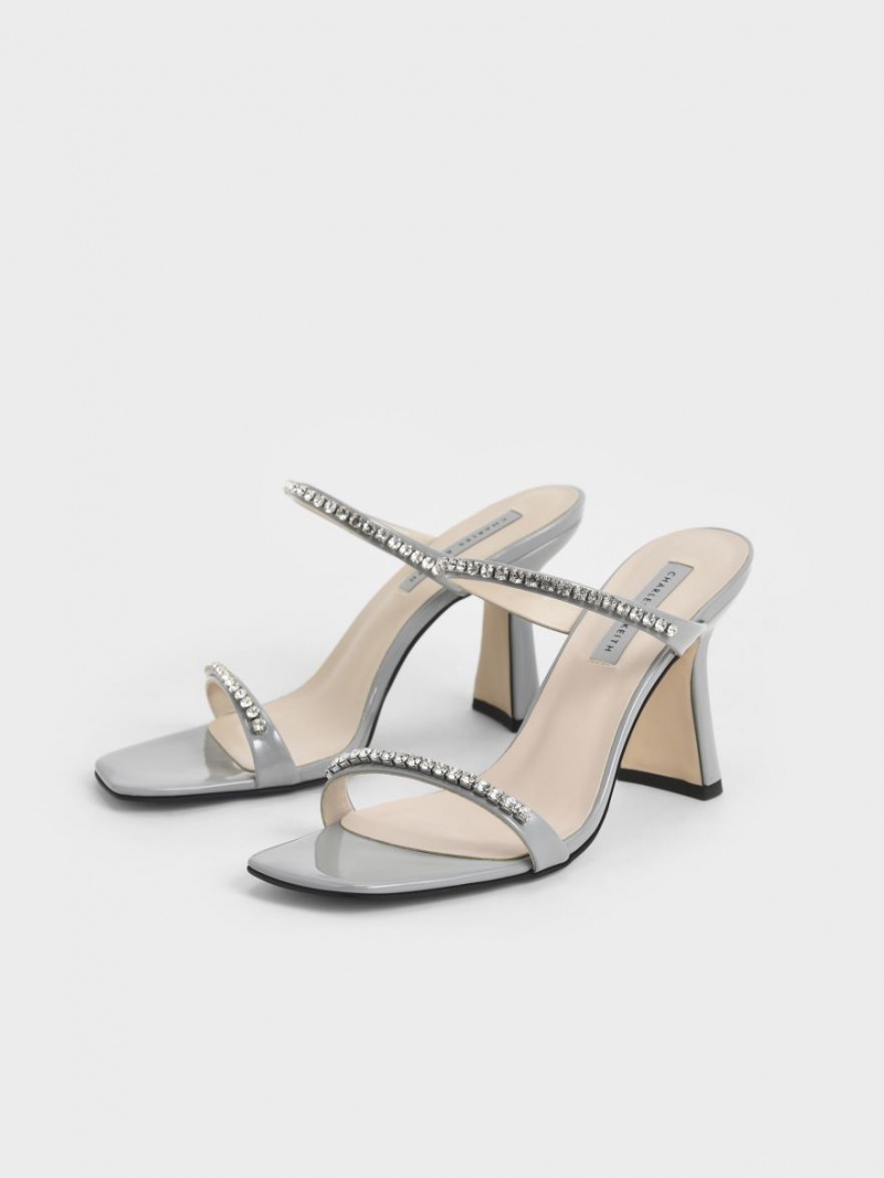 Charles And Keith Patent Gem-Encrusted Heels Sandals Light Blue | PHILIPPINES Y695