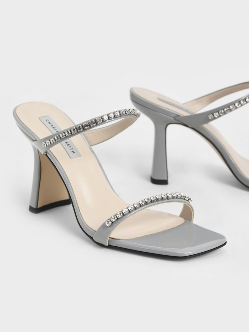 Charles And Keith Patent Gem-Encrusted Heels Sandals Light Blue | PHILIPPINES Y695