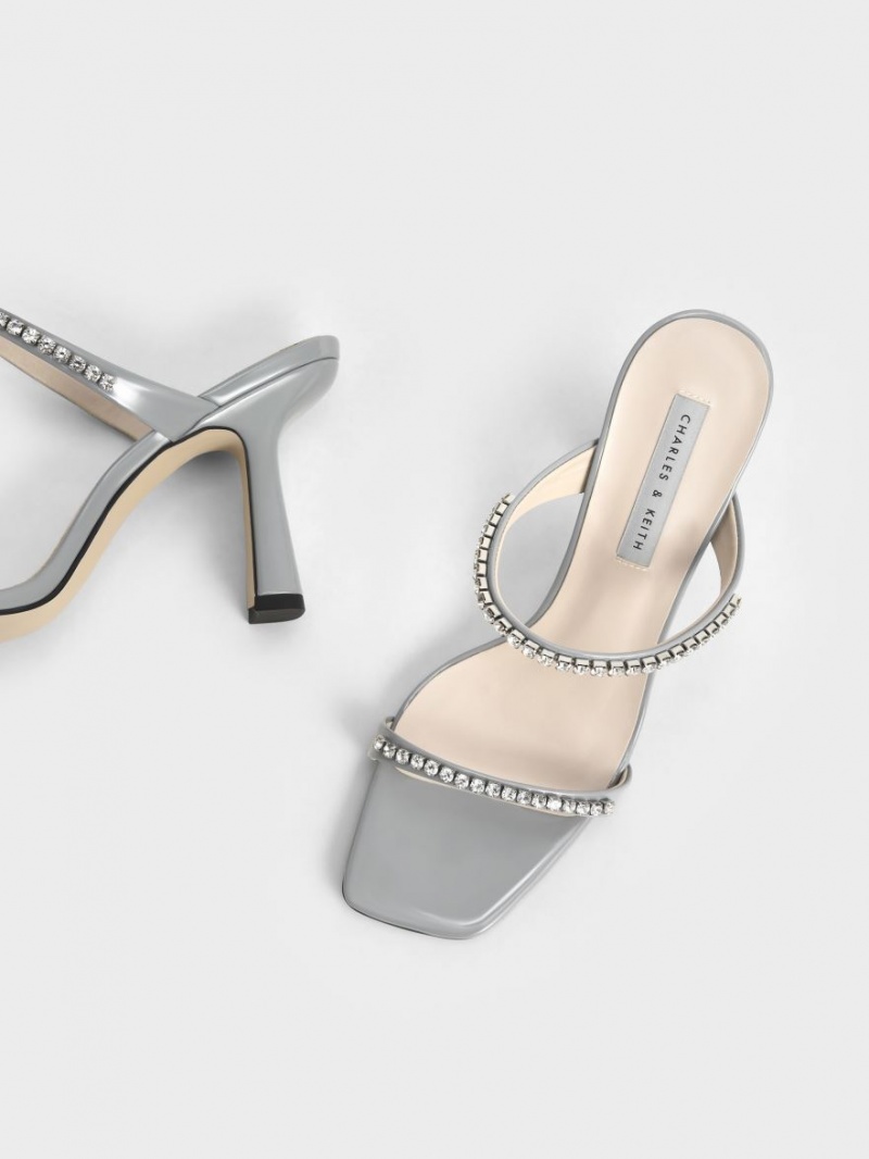 Charles And Keith Patent Gem-Encrusted Heels Sandals Light Blue | PHILIPPINES Y695