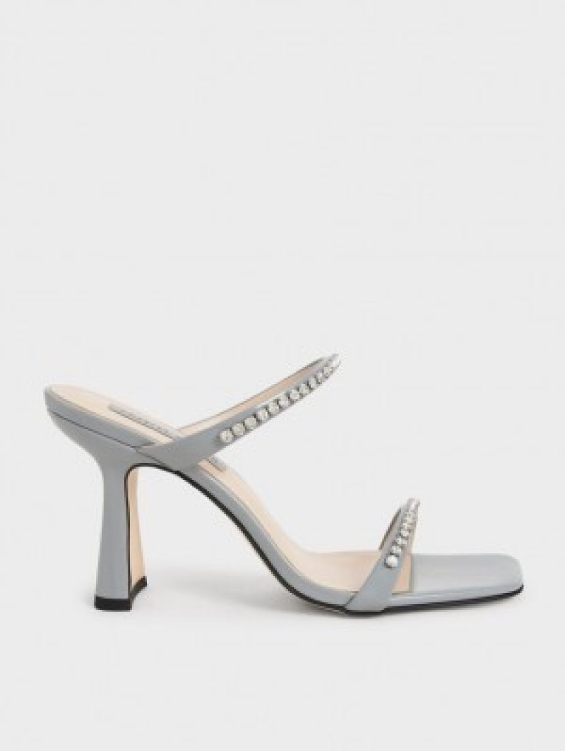 Charles And Keith Patent Gem-Encrusted Heels Sandals Light Blue | PHILIPPINES Y695